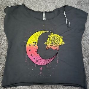 Celestial Rose T-Shirt with a Crescent Moon